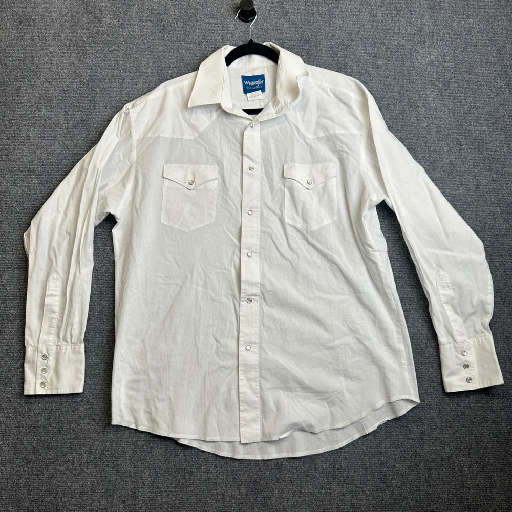 Wrangler Western Pearl Snap Shirt Mens Medium White Cowboy Workwear Casual